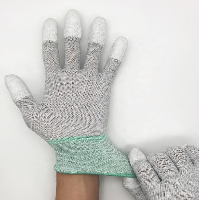 ESD Anti Static Gloves PU Coated Finger Nylon Conductive Carbon Fiber Work Gloves for Use in Electronics Semiconductor