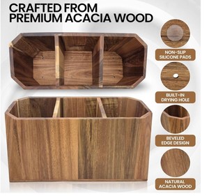 Support à ustensiles de cuisine sur mesure en bois d'acacia pour comptoir, organisateur d'ustensiles à bords biseautés, style rustique et campagnard - Product Image 4
