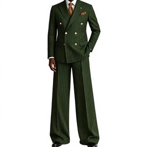 Traje de hombre verde a rayas de doble botonadura con cuello de muesca, conjunto formal de 2 piezas para bodas y eventos de negocios, con cierre de cremallera, tallas grandes - Product Image 3