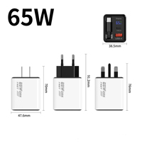 Produit très vendu 2026 Chargeur GaN 65W avec câble Type C rétractable Affichage numérique Port USB A USB C Adaptateur mural