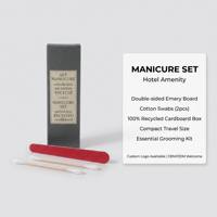 Kit d'articles de toilette écologiques pour hôtel : Trousse de rasage jetable, kit dentaire, peigne, bonnet de douche, kit de manucure, emballage recyclé avec logo personnalisé