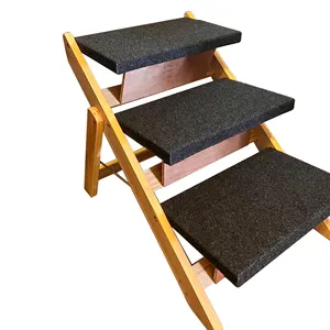 Foldable 2 Levels Dog Stairs Wood Pet Stairs Ramp Perfect for Beds,Car