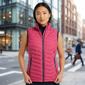 <b>Women's</b> Pink Quilted Vest With Zipper Closure Stand Collar Windproof Outer Wear Casual Style - Product Image 4