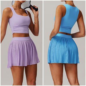 TZ8782 2-teilige Tennis kleider für Frauen Falten rock mit hoher Taille Sets mit quadratischem Hals Workout Crop Tank Tops Golf Gym Rock - Product Image 3