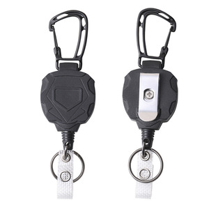 New cross-border black large shield easy-pull buckle heavy-duty badge scroll with back clip mesh <b>leather</b> <b>strip</b> camping keychain - Product Image 1