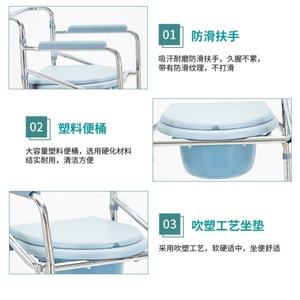 <b>Commode</b> Chair With Wheels Height Adjustable Toilet Seat For Elderly Portable <b>Folding</b> Chair With Armrests Anti Slip Silver - Product Image 5