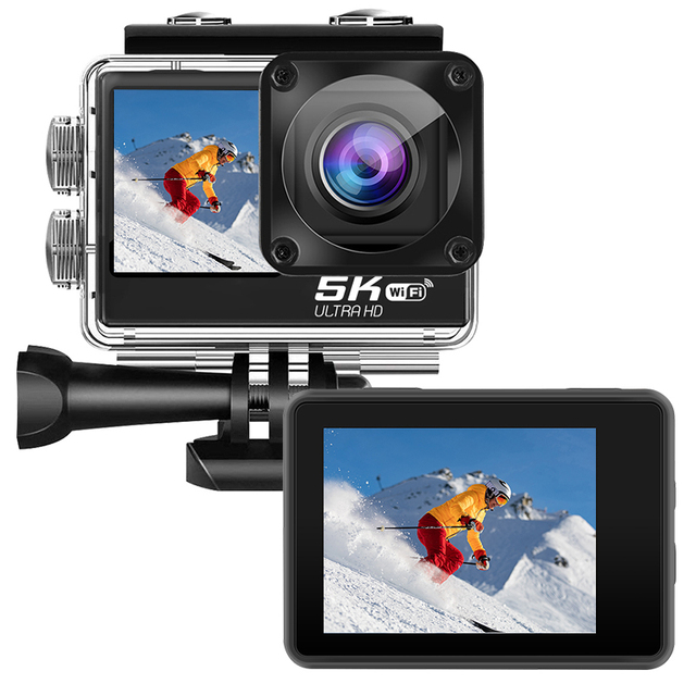 EIS Stabilization 5K Action Camera 48MP 170° Wide Angle Dual Screen WiFi Sport Cam with Wireless Mic for Outdoor Adventure