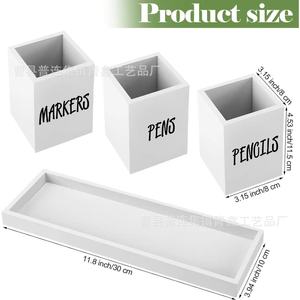 Wooden Pen Holder <b>Set</b> With Tray 4 Pieces Black <b>Square</b> Desk Organizer For Office Home Storage Pencils Pens Markers - Product Image 4
