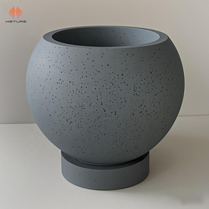 Vaso Moderno in <span class=keywords><strong>Cemento</strong></span> per Giardino, Decorazione Minimalista Geometrica, Porta Piante <span class=keywords><strong>Bianco</strong></span> in Terrazzo a Forma di Sfera con Sottovaso - Product Image 3