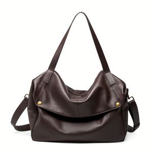 Bolso Boston de Cuero Genuino de Vaca de Alta Calidad para Mujer, Gran Capacidad, Estilo Vintage, Bolso de Mano para Negocios, Correa Única, Cierre de Cordón - Product Image 1