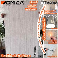 Revêtement mural flexible en pierre artificielle Womica pour magasin d'animaux, imprimé UV, résistant aux taches, en travertin, feuille de placage souple, panneau de parement en pierre