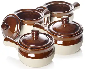 Ceramic Onion Soup18 Oz Soup Crocks With Handles And Lids Porcelain Soup Bowls For Soup Stew Chilli Set Of 4 Home Party Hotel