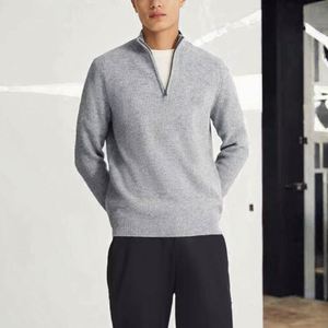 2025 automne hiver Collection rétro mince hommes pull en cachemire respirant Anti-rétrécissement jeunesse tricots fermeture à glissière usine - Product Image 2
