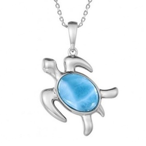 Joyería Hawaiana de Plata de Ley 925, Joyería de Piedra Larimar Natural Dominicana, Collar con Colgante de Tortuga de Larimar Real - Product Image 6