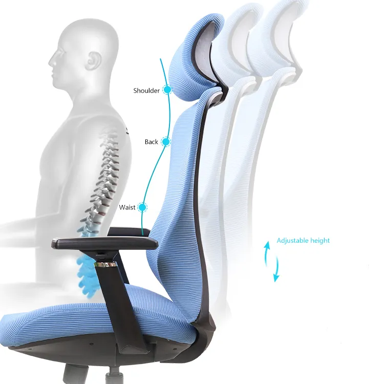 Multifunctional Adjustable Armrest High Back Headrest Mesh Fabric Soft Pad Office Chair Swivel
