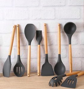 <span class=keywords><strong>Breal</strong></span> top-Juego de utensilios de cocina de silicona, mango de madera, color gris, con soporte, 11 Uds. - Product Image 4