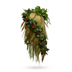 Artificial Hanging Decorative Basket with Green Foliage and Floral Arrangement for Home Balcony <b>Wall</b> Garden <b>Decor</b> - Product Image 1