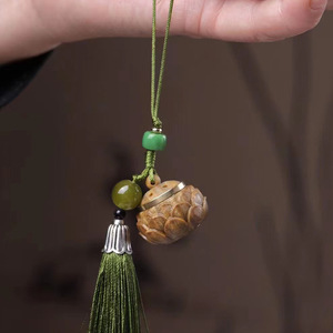 Green Sandalwood Carved Lotus Aromatherapy Sachet Keychain Hanging <b>Ornament</b> For <b>Car</b> Phone Charm Gift - Product Image 2