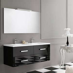 Juego de tocador de baño de lujo, tocador flotante de <span class=keywords><strong>35</strong></span> pulgadas, negro, con lavabo doble moderno - Product Image 6