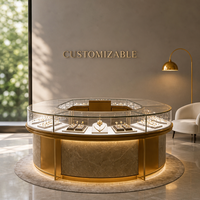 Maßgefertigte Luxuriöse Umweltfreundliche Langlebige Holzrahmen-Schmuckvitrine mit LED-Beleuchtung Glasvitrine Set für Halsketten Großhandel