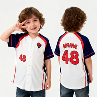 Camiseta de Béisbol Personalizada Vintage con Mangas Raglán, Sublimación, Cuello en V, Azul Marino y Blanco, Corte Ajustado para Niños