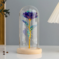 Geconserveerde bloemen glazen stolp met bladgoud rozen, verlichte eeuwige rozen, Moederdag, Kerstmis, Valentijnsdag, creatief cadeau