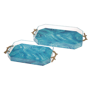 Plateau de service en acrylique de haute qualité avec poignées en métal doré, design personnalisé, prix d'usine en gros, décoration transparente pour la cuisine et la maison - Product Image 6