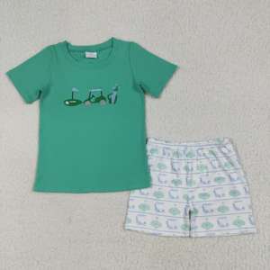 ชุดเสื้อผ้าขาสั้นสำหรับเด็กชายวัยหัดเดินปักลายแอปเปิ้ลสีน้ำเงินเข้มสไตล์บูติคสำหรับฤดูร้อน - Product Image 6