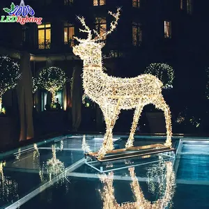 Customized Large LED Outdoor Christmas Lamp 3D Motif Light Reindeer and Sleigh for Holiday Celebration