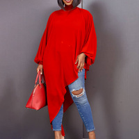 Robe de bureau grande taille pour femmes Style décontracté élégant avec ourlet asymétrique col montant manches longues Midi solide en taille 2XL