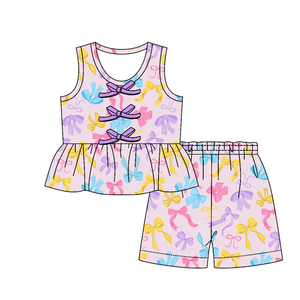 Conjunto de 2 Piezas de Ropa para Niñas, Shorts Casuales con Estampado de Flores y Lazos, Algodón y Spandex Transpirable, Lindos, para Primavera y Otoño - Product Image 5