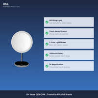 Miroir de table LED 8 pouces avec grossissement 5X, variateur tactile, lumière à mémoire 3 couleurs, rechargeable Type-C 1000 mAh, miroir chromé
