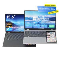 Nouvel ordinateur portable professionnel Intel 15,6'' + 7'' à double écran, Windows 11, écran IPS, clavier anglais, stockage SSD, processeur 4 cœurs 1,7 GHz haute performance