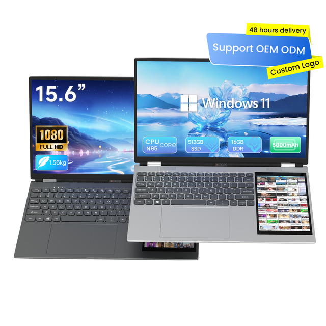 Intel 15.6" +7" Dual Screen Business Laptop Windows 11 IPS Panel English Keyboard SSD Storage 4-Core 1.7GHz High-Performance US