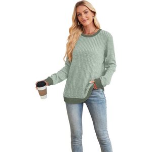 Sweat-shirt côtelé respirant pour femme, à manches longues, col rond, coupe ample, léger, décontracté, pour l'automne - Product Image 1