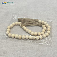 Étagère murale en perles de bois non finies avec pompon en ficelle de jute, décoration bohème style ferme pour fêtes et vacances