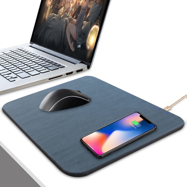 Desk Bamboo Wireless Charging Mat Puck 10w QI Wood Wireless Charger Mouse Pad