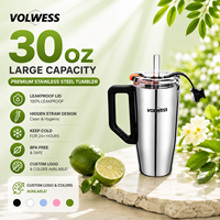 Gobelet isotherme en acier inoxydable écologique avec poignée et paille réutilisable, 30 oz, maintien thermique de 6 à 12 heures