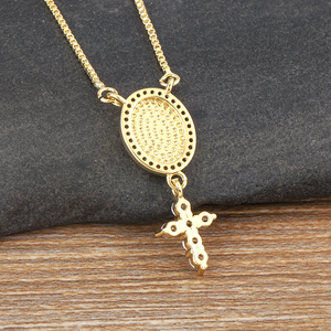 QIKU <span class=keywords><strong>catolicismo</strong></span> Nuestra Señora de Guadalupe Cruz colgante cobre circón oro Color mujeres collar joyería religiosa accesorios regalo - Product Image 5