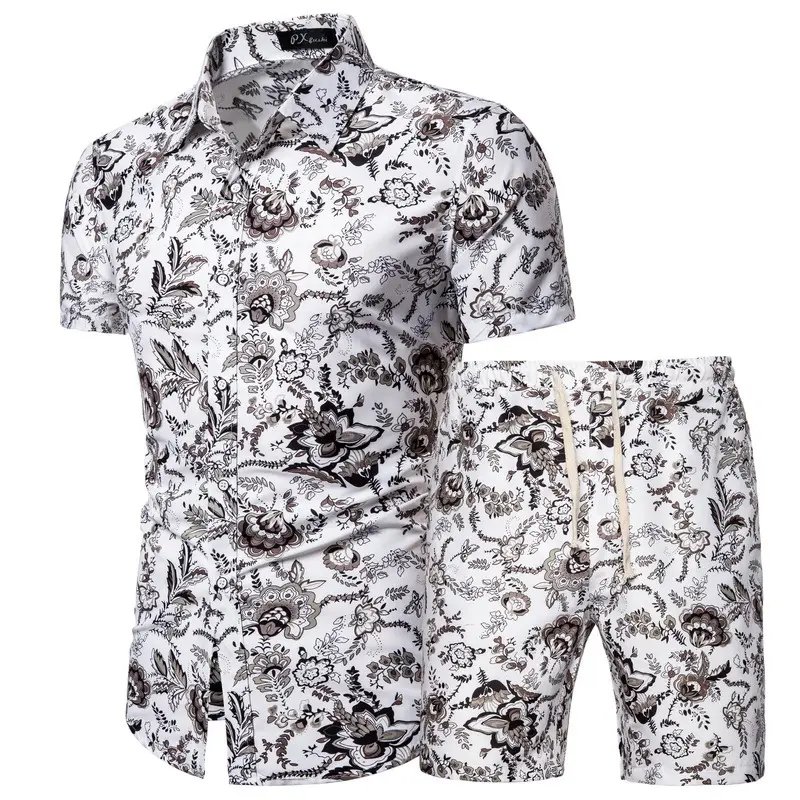 Survêtement à motif Floral pour hommes, ensemble deux pièces d'été, t-shirts + Shorts crantés, vêtement de plage, M-5XL