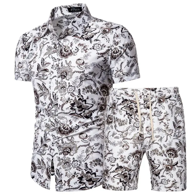 Patroon Trainingspak Mannen Zomer Beachwear Mannen Set Mens Notched T Shirts + Shorts Tweedelige Sets Bloemen Strand Sweatsuit m-5XL