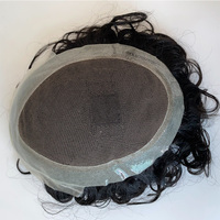 Prothèse capillaire invisible en dentelle et PU pour hommes, cheveux humains indiens bouclés de 24 mm, perruque masculine australienne