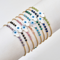 Bracelets d'amitié perlés en pierre naturelle, coquillage, œil porte-bonheur et main de Fatma, pour enfants, mignons, délicats, minimalistes, cadeau d'anniversaire