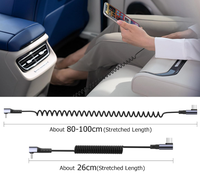 Câble USB C vers USB C enroulé à 90 degrés, 65W, 1M/3.2FT, rétractable, pour voiture, prend en charge la charge rapide 6A et le transfert de données