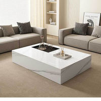 Ensemble Table Basse Rectangulaire Moderne de Luxe en Bois avec Plateau en Marbre et Tiroirs, Meuble Multifonction au Design Tendance pour Salon