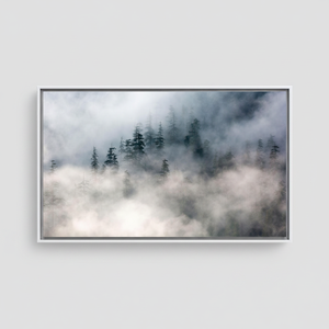Misty Forest Landscape Canvas <b>Poster</b>: Tranquil Nature Wall Art,WHITE <b>FRAMED</b> CANVAS - Product Image 2