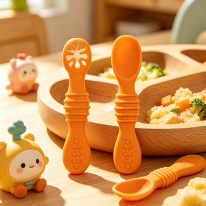 Cuchara y Tenedor <span class=keywords><strong>de</strong></span> Silicona para Bebés, Libres <span class=keywords><strong>de</strong></span> BPA, Seguros y Suaves, para la Primera Etapa <span class=keywords><strong>de</strong></span> <span class=keywords><strong>Aprendizaje</strong></span>, con Diseño Anti-Asfixia - Product Image 1