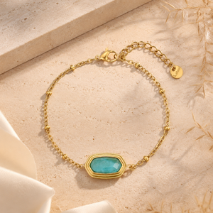 Bracciale Minimalista Placcato Oro con <span class=keywords><strong>Perline</strong></span> Distanziatrici e Catena, Cornice Stratificata con Pietra Naturale, Estensione Regolabile, Gioiello per Outfit Casual - Product Image 3
