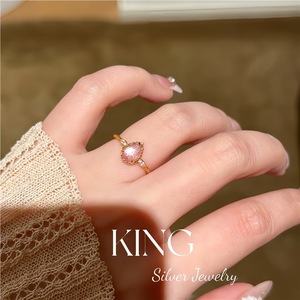 King Silver Jewelry Water Droplet <b>Ring</b> Pink Mother Of Pearl Gold Plated For Women - Product Image 3