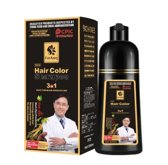 Wholesale Natural Herbal 3 in 1 Anti Grey White Color Black Hair Dye Shampoo